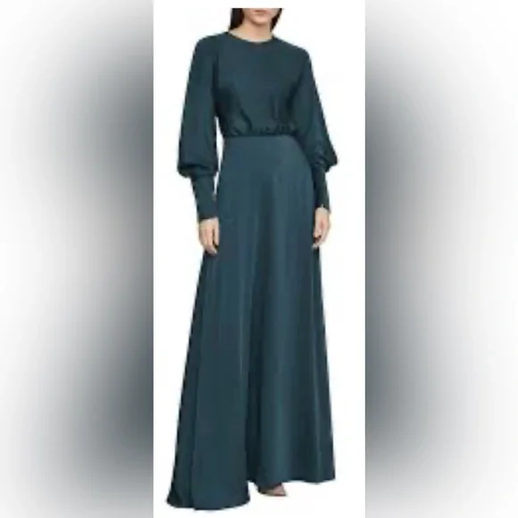 fitted lace wedding dress Mac Duggal Sequin Mesh Ombre Bishop Sleeve A-Line Gown in Slate Blue at Nordstrom, Size 14